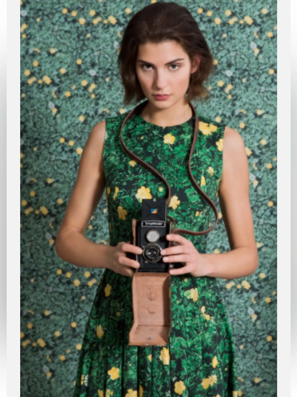 AKRIS Buttercup Floral Print A-line Dress Size 8 Green Yellow Cotton Voile Chic - Picture 2 of 11
